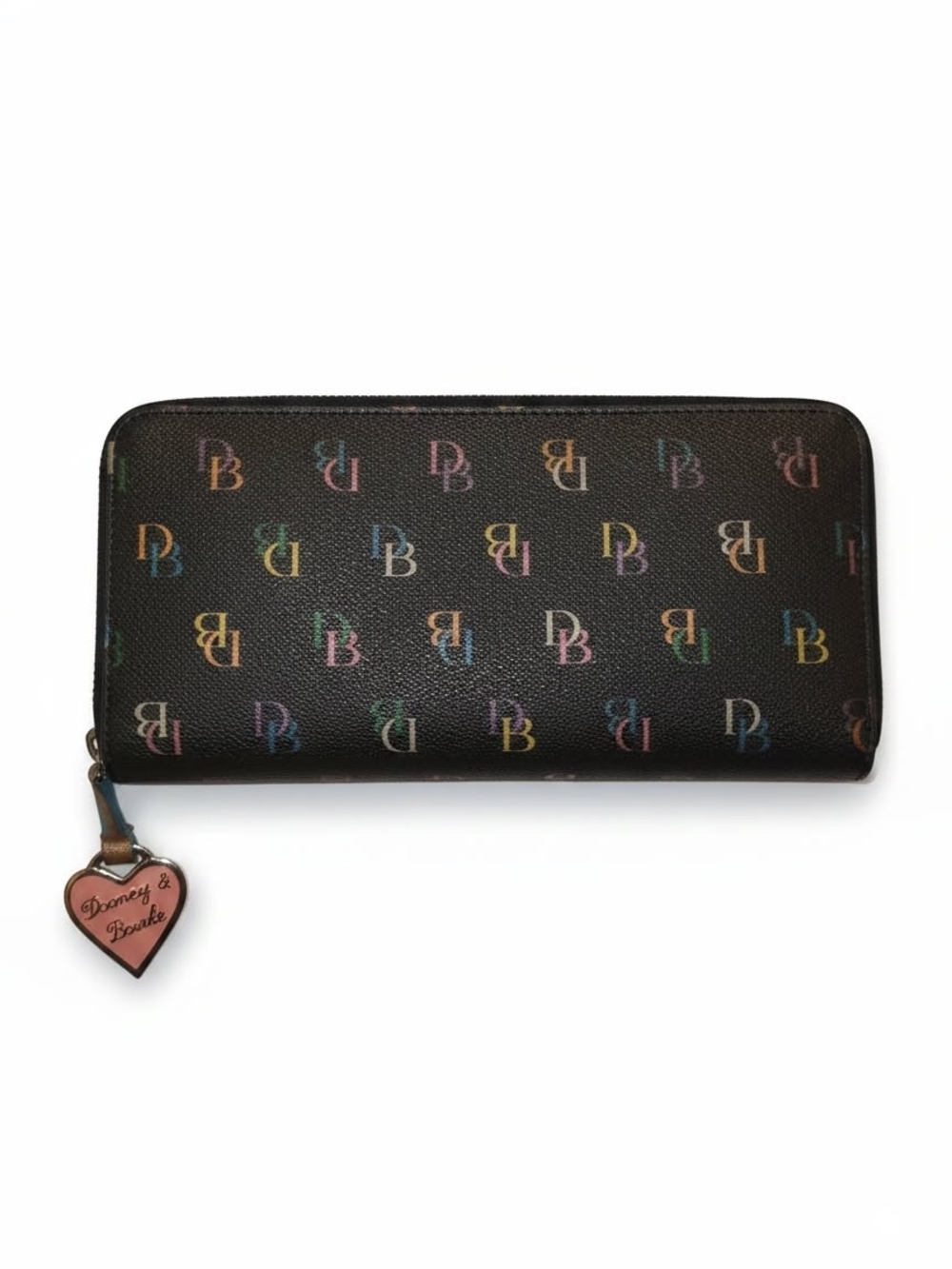 Dooney & Bourke Brown Zip-Around Wallet with Multicolor DB Logo